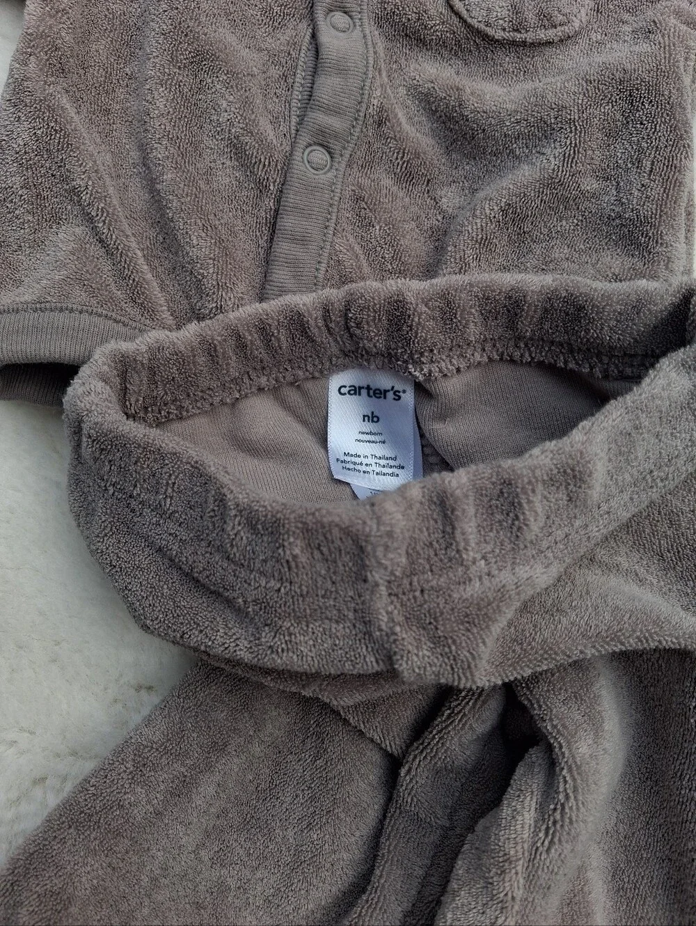 Carter's Plush Gray Two-Piece Set with Bear Footies Size NEWBORN